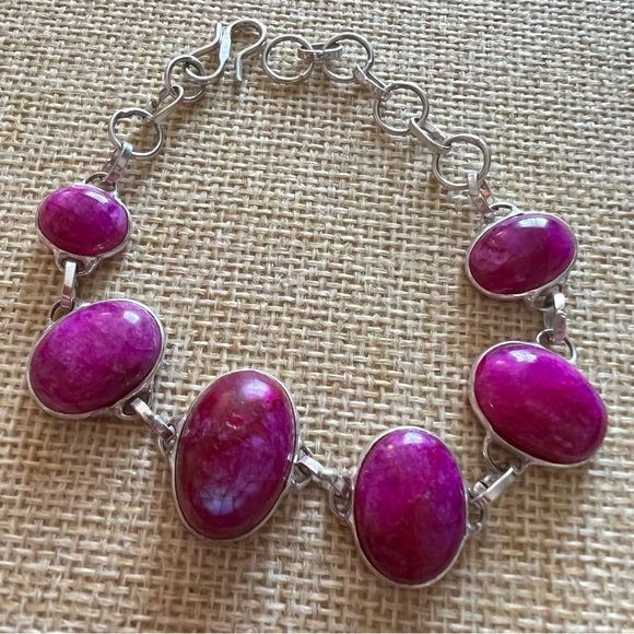 New Pink Enhanced Moonstone Crystal Silver Overlay Bracelet - Picture 4 of 6